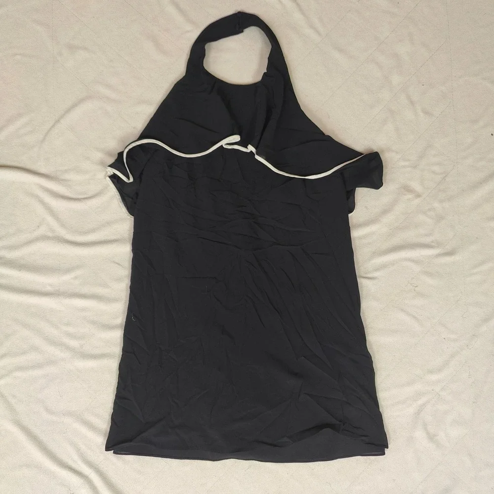 Alice + Olivia Gwenie Halter Dress Women Small Black Silk Ruffle Sleeveless Mini - Picture 2 of 13